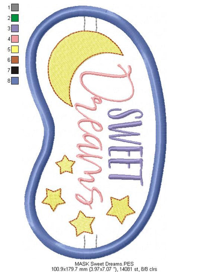 Sweet Dreams Sleep Mask - ITH Project - Machine Embroidery Design
