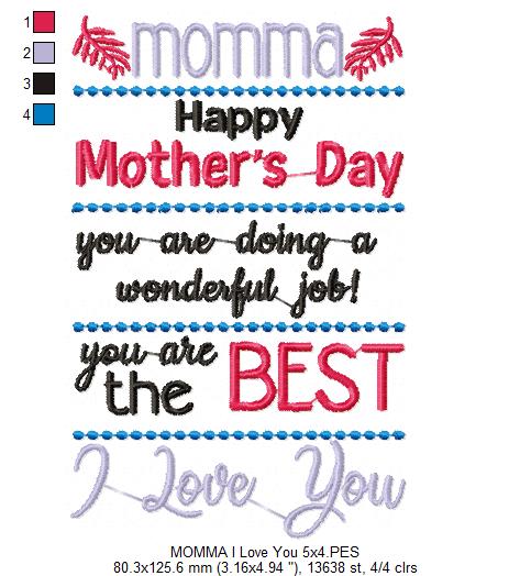 Momma I Love You - Fill Stitch