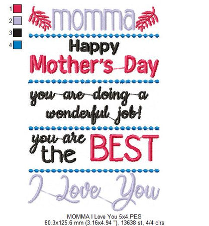 Momma I Love You - Fill Stitch