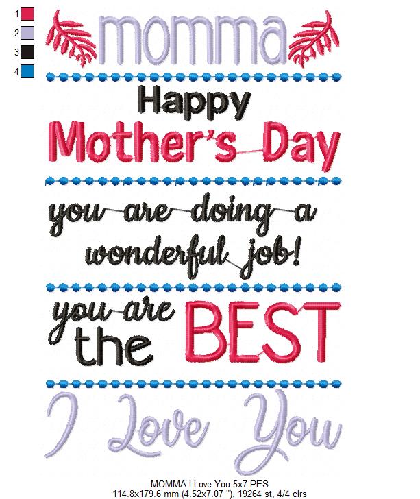 Momma I Love You - Fill Stitch