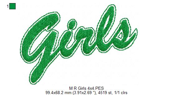 Girls Script Retro Style - Fill Stitch - Machine Embroidery Design