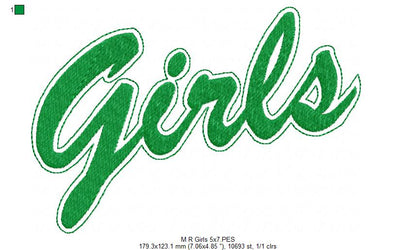 Girls Script Retro Style - Fill Stitch - Machine Embroidery Design