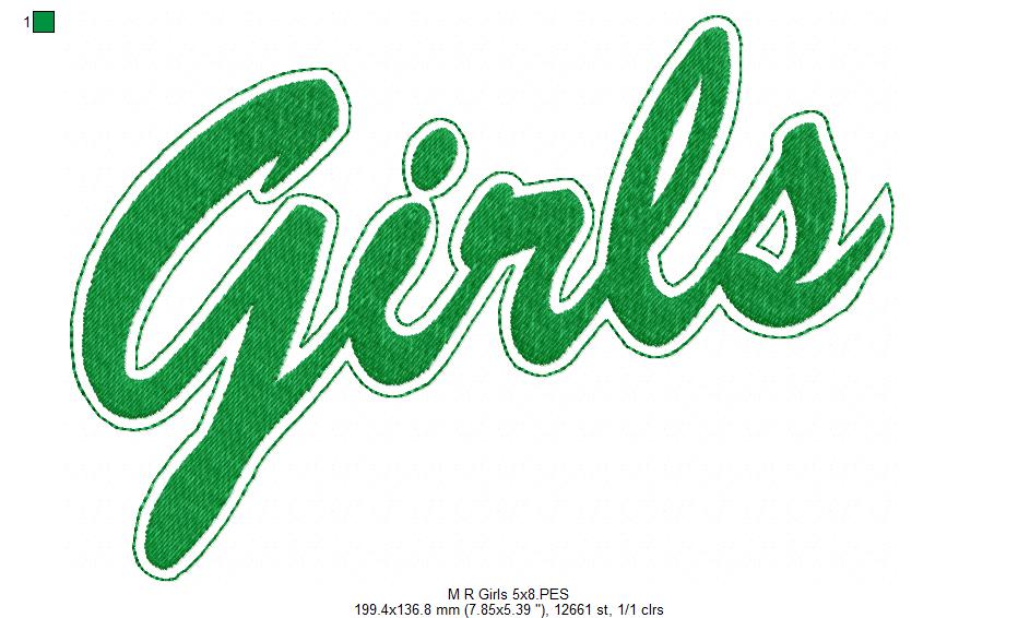 Girls Script Retro Style - Fill Stitch - Machine Embroidery Design