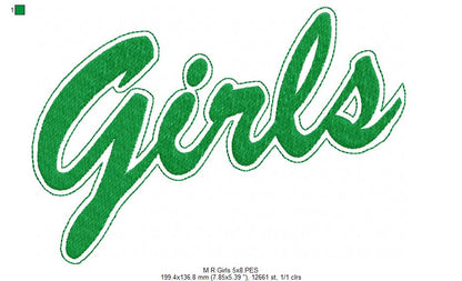 Girls Script Retro Style - Fill Stitch - Machine Embroidery Design