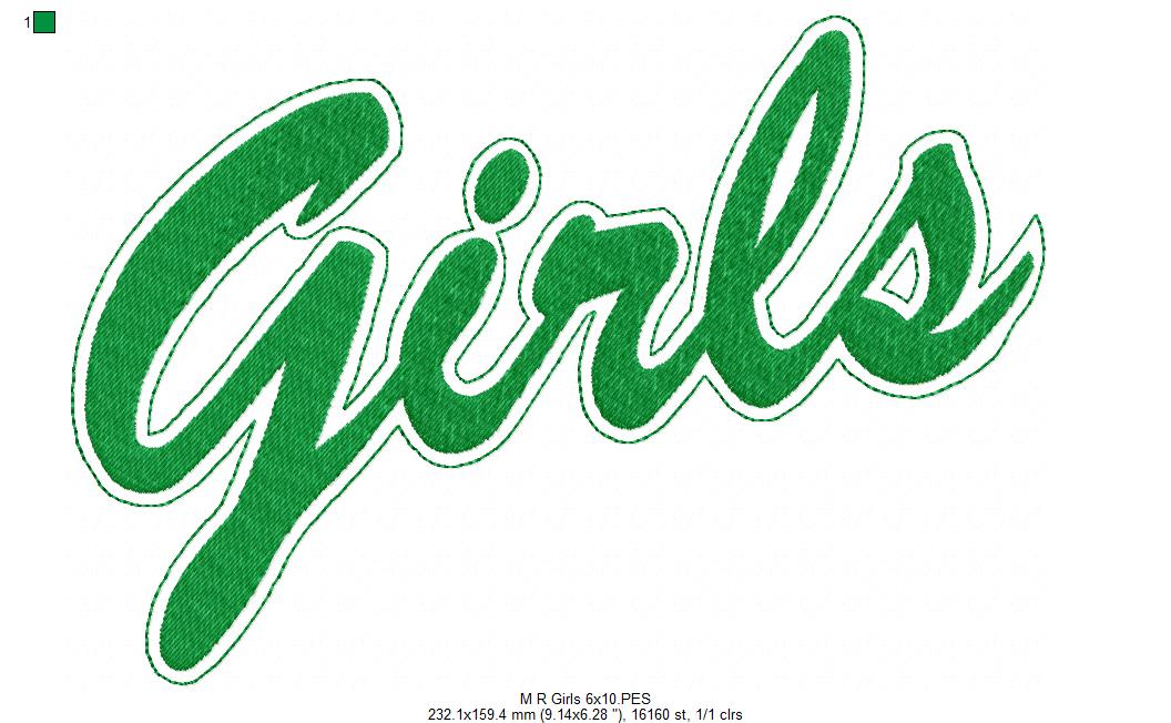 Girls Script Retro Style - Fill Stitch - Machine Embroidery Design