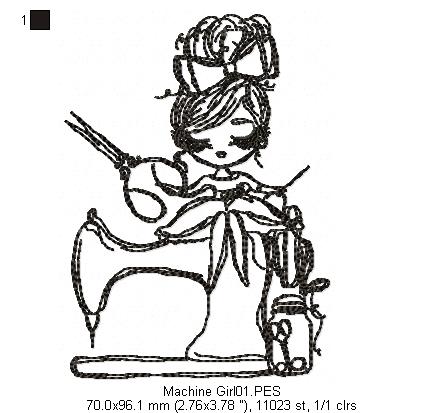 Sewing Machine Girl - Redwork