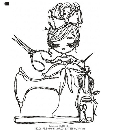 Sewing Machine Girl - Redwork