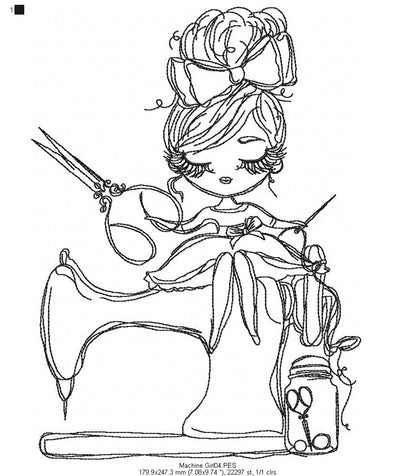 Sewing Machine Girl - Redwork