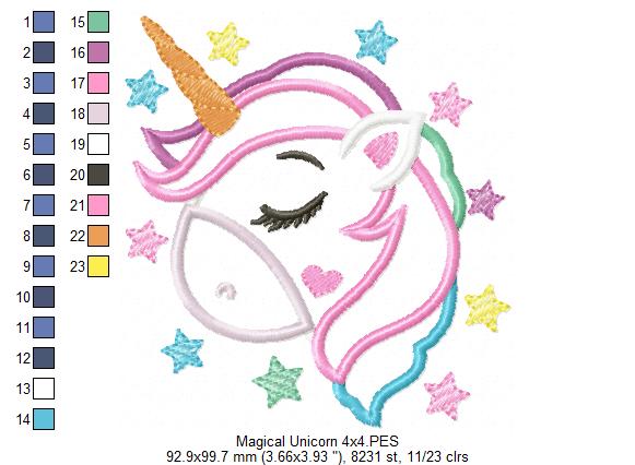Magical Unicorn - Applique - Machine Embroidery Design