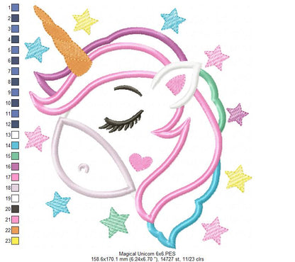 Magical Unicorn - Applique - Machine Embroidery Design