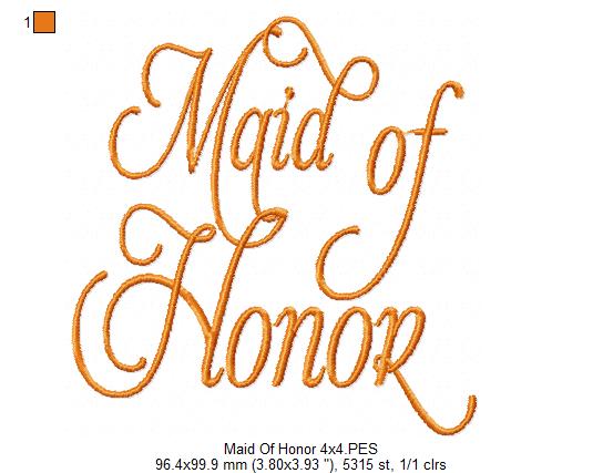 Maid of Honor - Maid of Honour - Fill Stitch - Set of 2 designs
