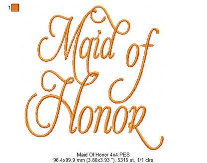 Maid of Honor - Maid of Honour - Fill Stitch - Set of 2 designs