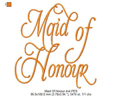 Maid of Honor - Maid of Honour - Fill Stitch - Set of 2 designs