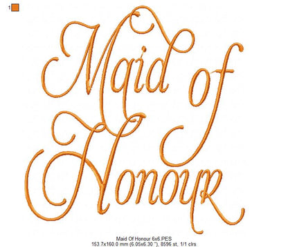 Maid of Honor - Maid of Honour - Fill Stitch - Set of 2 designs