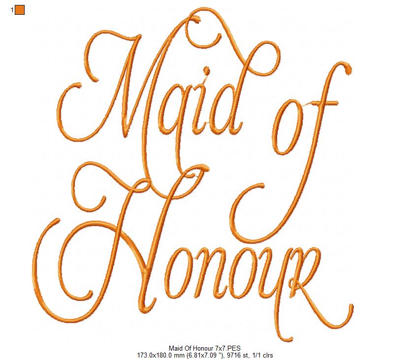 Maid of Honor - Maid of Honour - Fill Stitch - Set of 2 designs