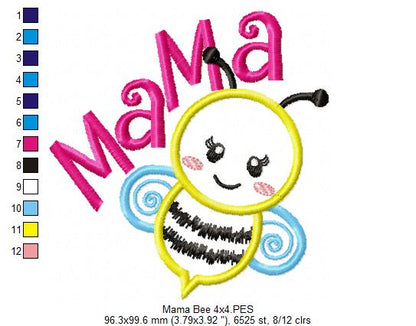 Mama Bee and Baby Bee - Bumble Bee - Set of 2 designs - Applique