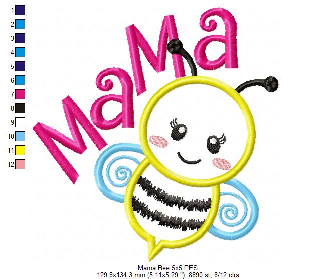 Mama Bee and Baby Bee - Bumble Bee - Set of 2 designs - Applique