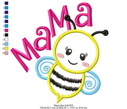 Mama Bee and Baby Bee - Bumble Bee - Set of 2 designs - Applique