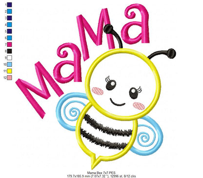 Mama Bee and Baby Bee - Bumble Bee - Set of 2 designs - Applique