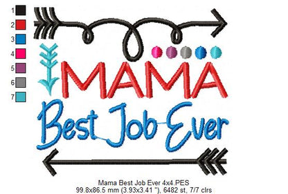 Mama Best Job Ever – Satin Stitch – Machine Embroidery Design