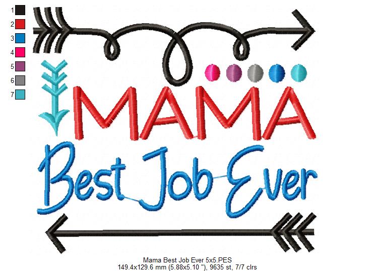 Mama Best Job Ever – Satin Stitch – Machine Embroidery Design