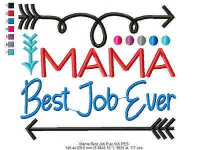 Mama Best Job Ever – Satin Stitch – Machine Embroidery Design