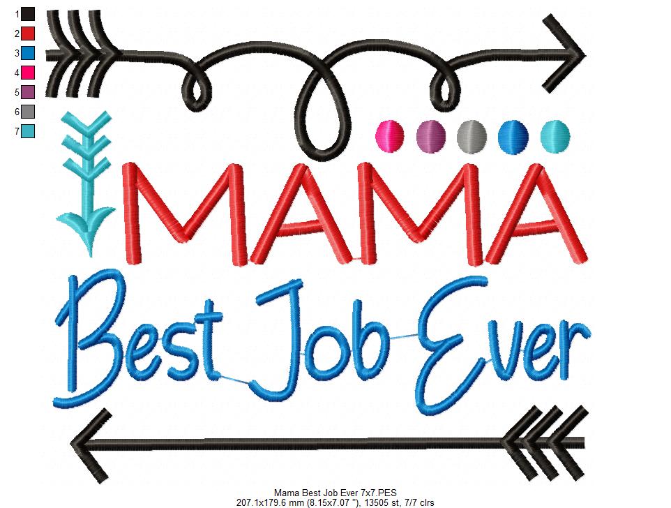 Mama Best Job Ever – Satin Stitch – Machine Embroidery Design