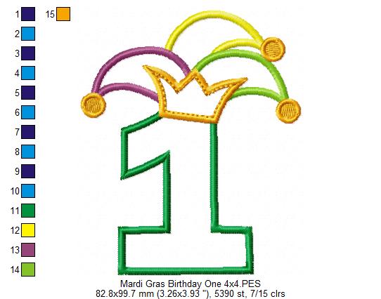Mardi Gras Birthday Number 1 One 1st Birthday - Applique
