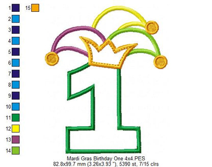 Mardi Gras Birthday Number 1 One 1st Birthday - Applique