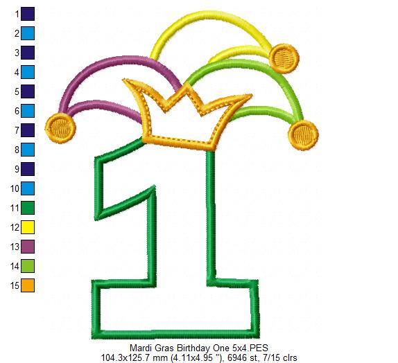 Mardi Gras Birthday Number 1 One 1st Birthday - Applique