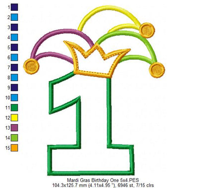Mardi Gras Birthday Number 1 One 1st Birthday - Applique