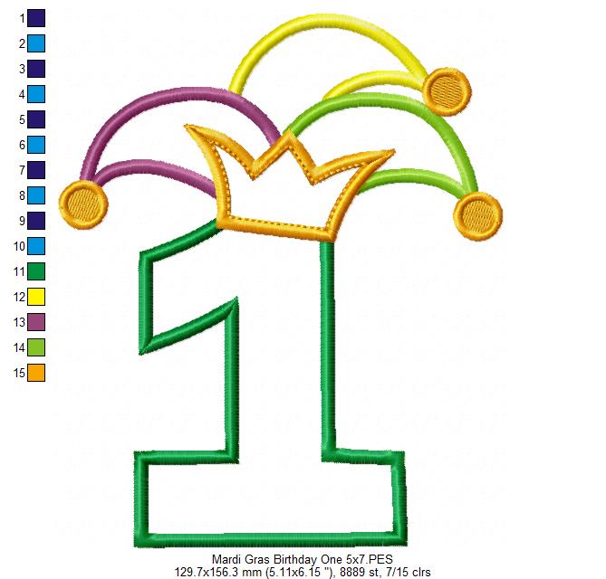 Mardi Gras Birthday Number 1 One 1st Birthday - Applique