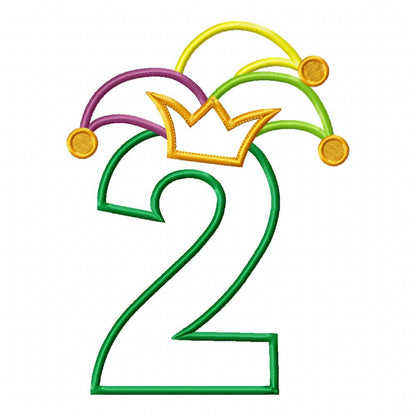 Mardi Gras Birthday Number 2 Two 2nd Birthday - Applique