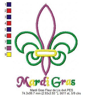 Mardi Gras Fleur de Lis Appliqué - Appliqué – Machine Embroidery Design