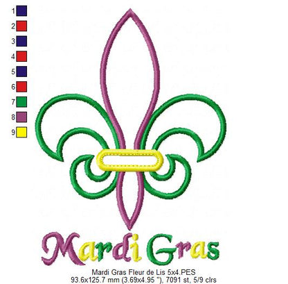 Mardi Gras Fleur de Lis Appliqué - Appliqué – Machine Embroidery Design