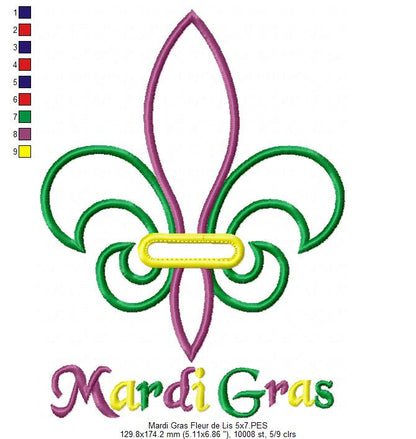 Mardi Gras Fleur de Lis Appliqué - Appliqué – Machine Embroidery Design
