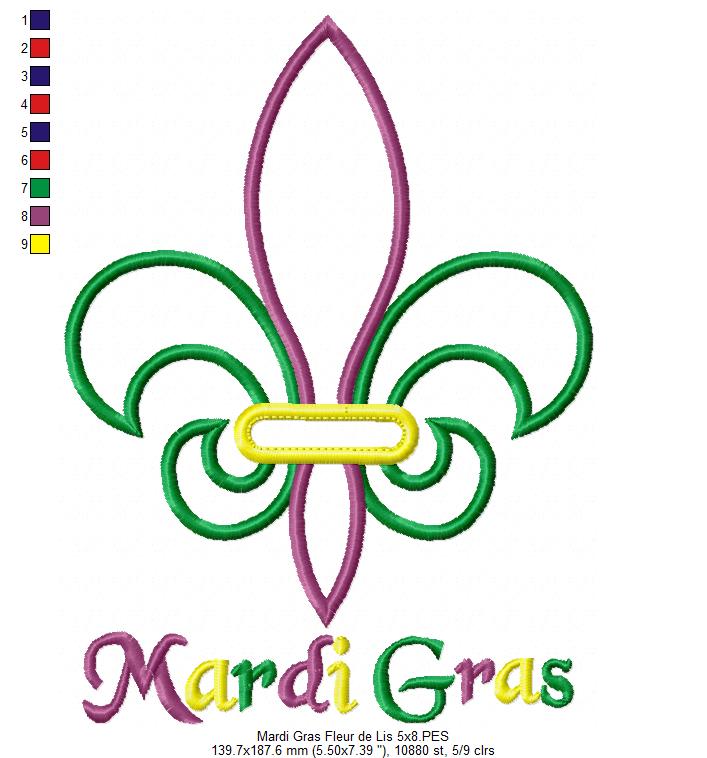Fleur de Lis Mardi Gras - Applique - Machine Embroidery Design