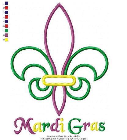 Mardi Gras Fleur de Lis Appliqué - Appliqué – Machine Embroidery Design