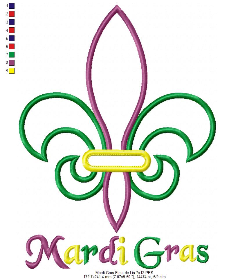 Mardi Gras Fleur de Lis Appliqué - Appliqué – Machine Embroidery Design