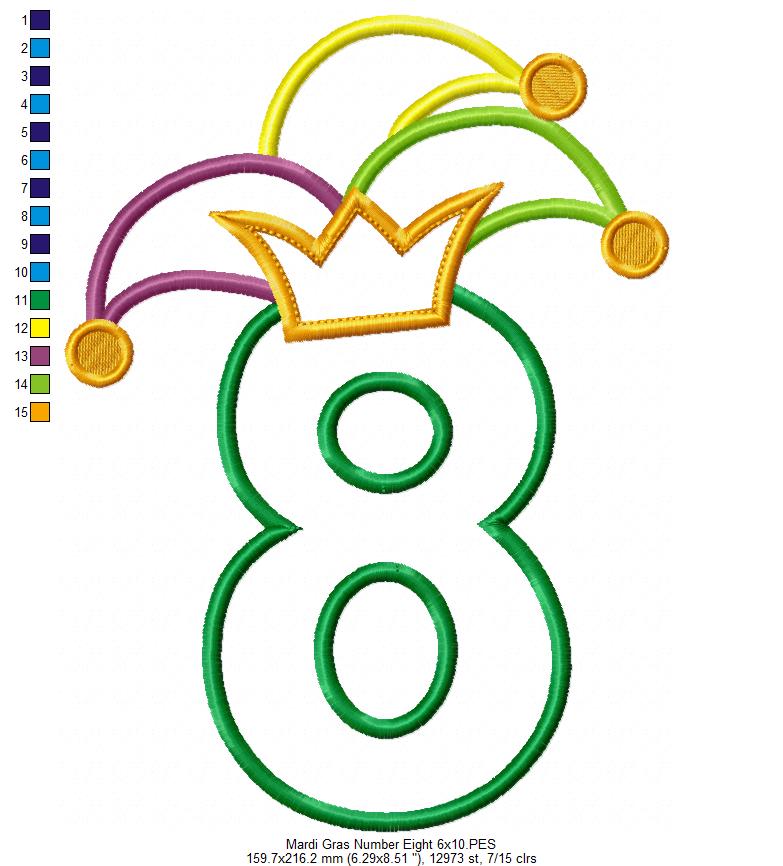 Mardi Gras Birthday Number 8 Eight 8th Birthday - Applique