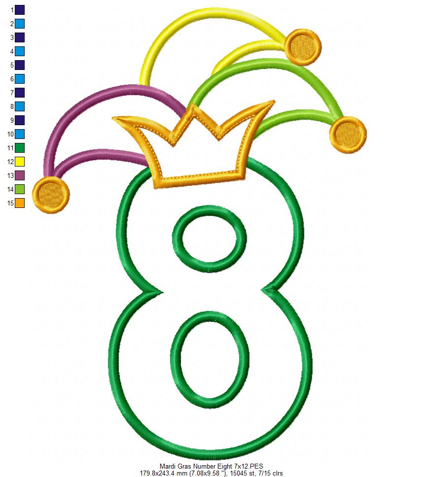 Mardi Gras Birthday Number 8 Eight 8th Birthday - Applique