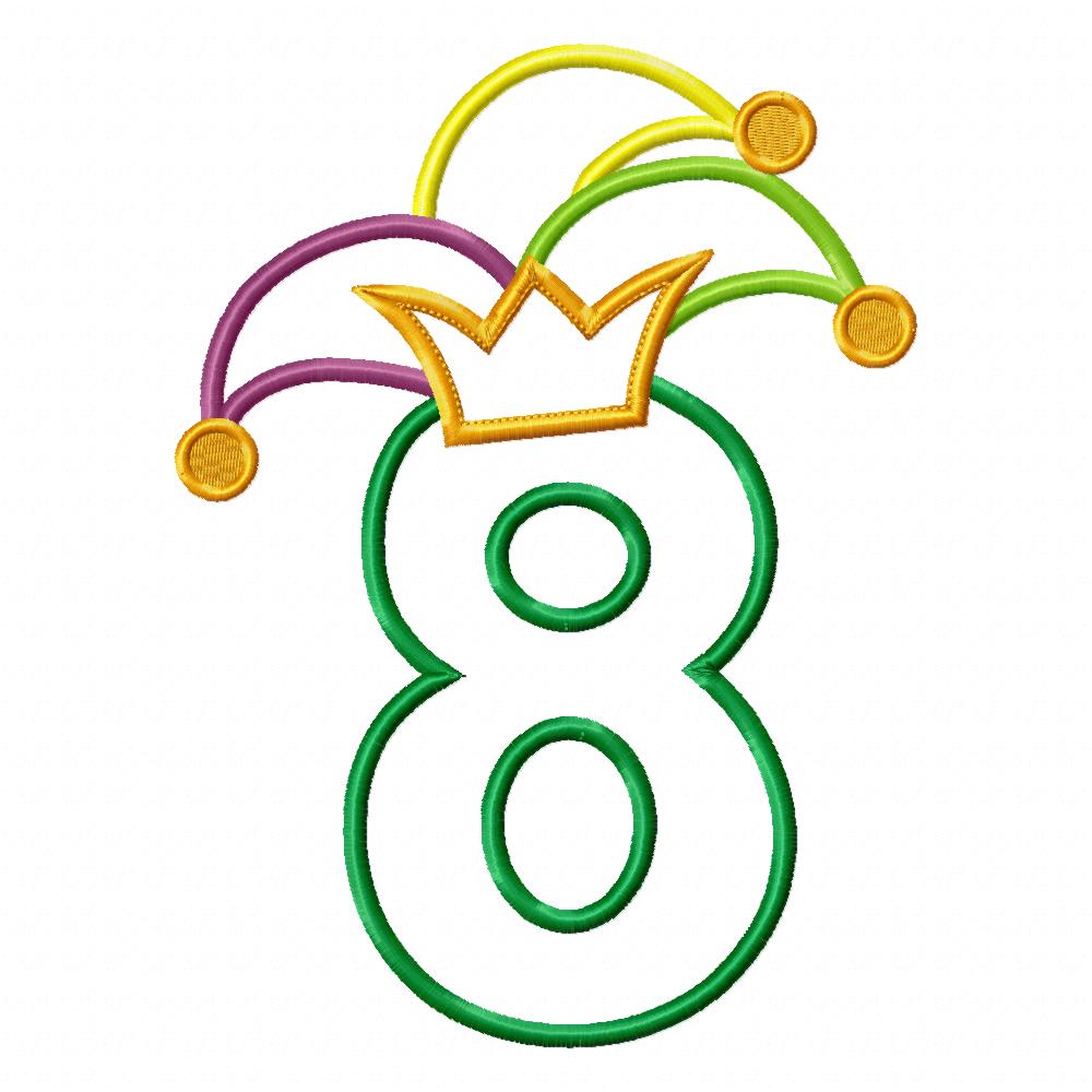 Mardi Gras Birthday Number 8 Eight 8th Birthday - Applique