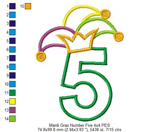 Mardi Gras Birthday Number 5 Five 5th Birthday - Applique