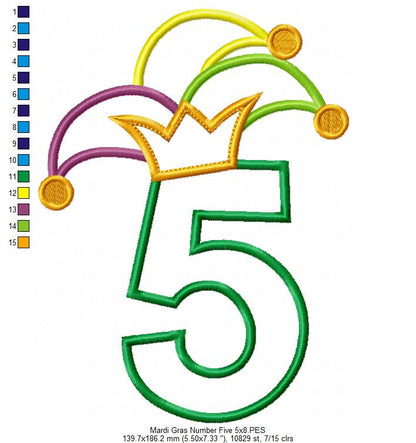Mardi Gras Birthday Number 5 Five 5th Birthday - Applique