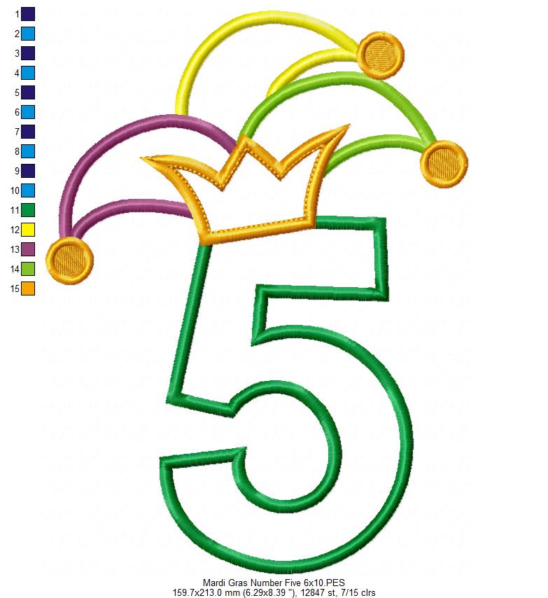 Mardi Gras Birthday Number 5 Five 5th Birthday - Applique