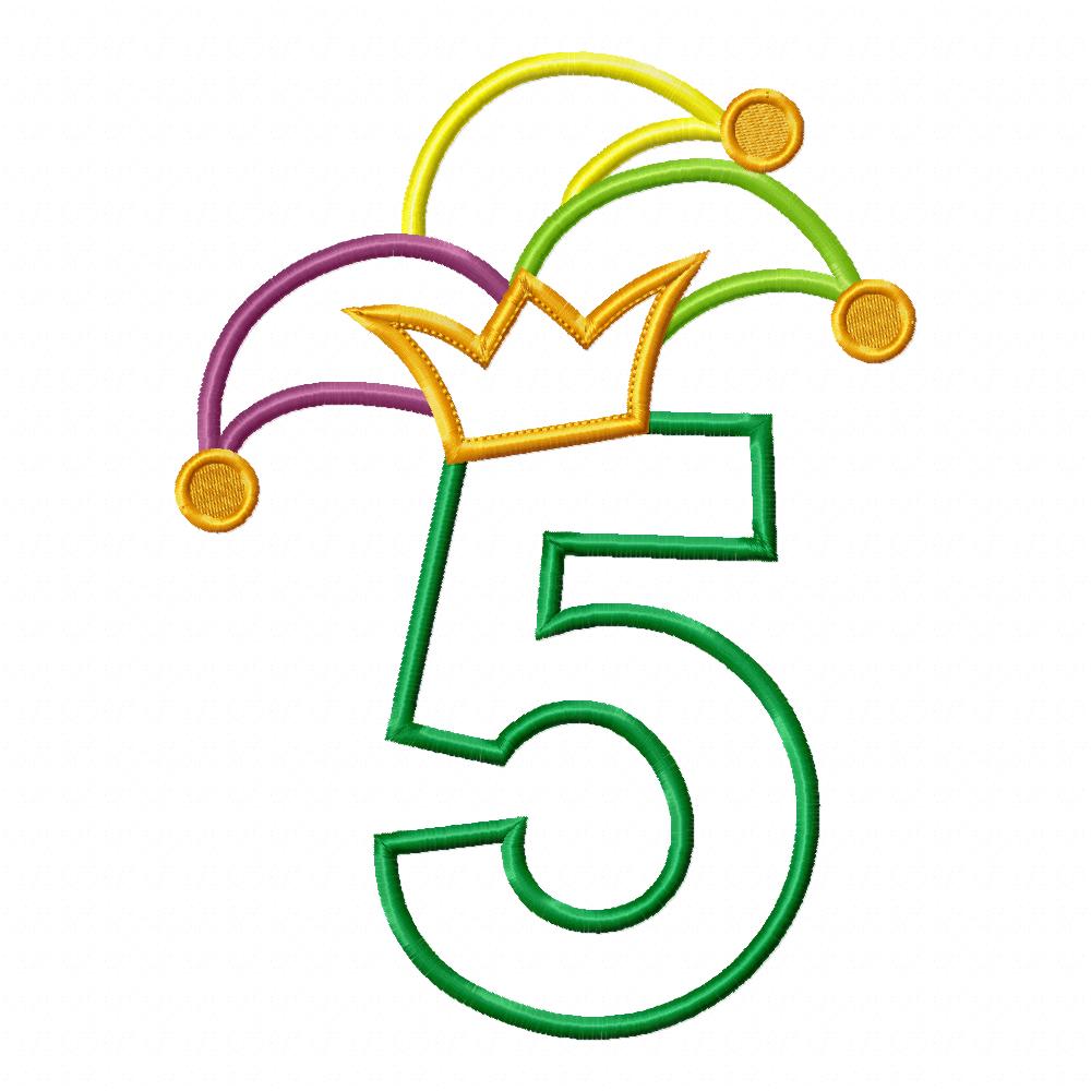 Mardi Gras Birthday Number 5 Five 5th Birthday - Applique