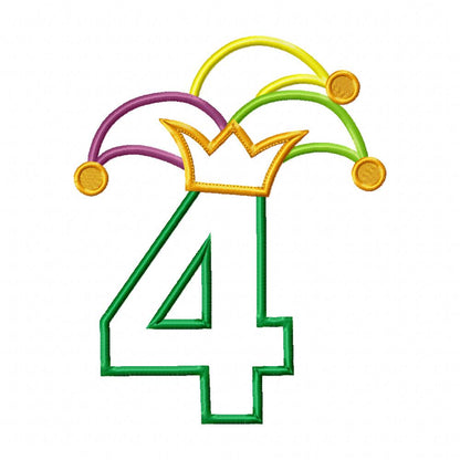 Mardi Gras Birthday Number 4 Four 4th Birthday - Applique