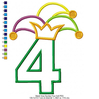 Mardi Gras Birthday Number 4 Four 4th Birthday - Applique
