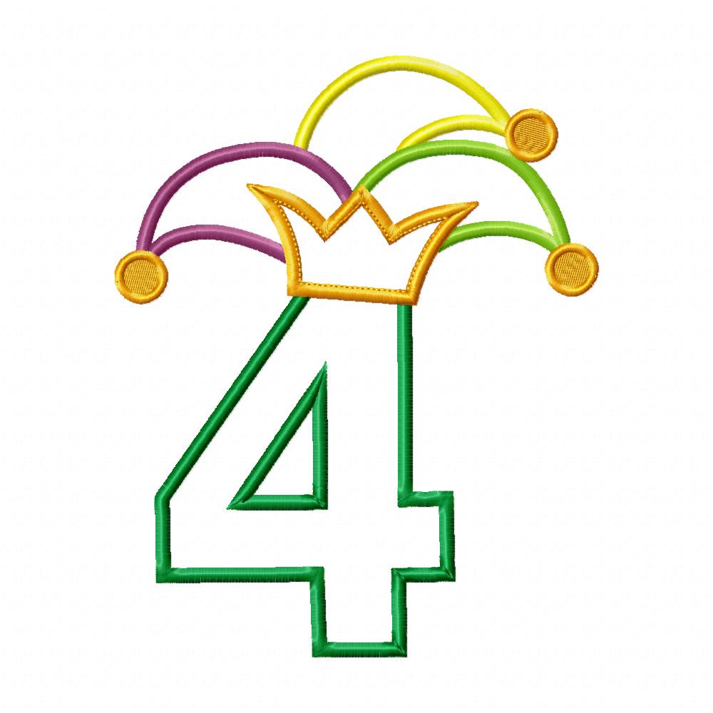 Mardi Gras Birthday Number 4 Four 4th Birthday - Applique