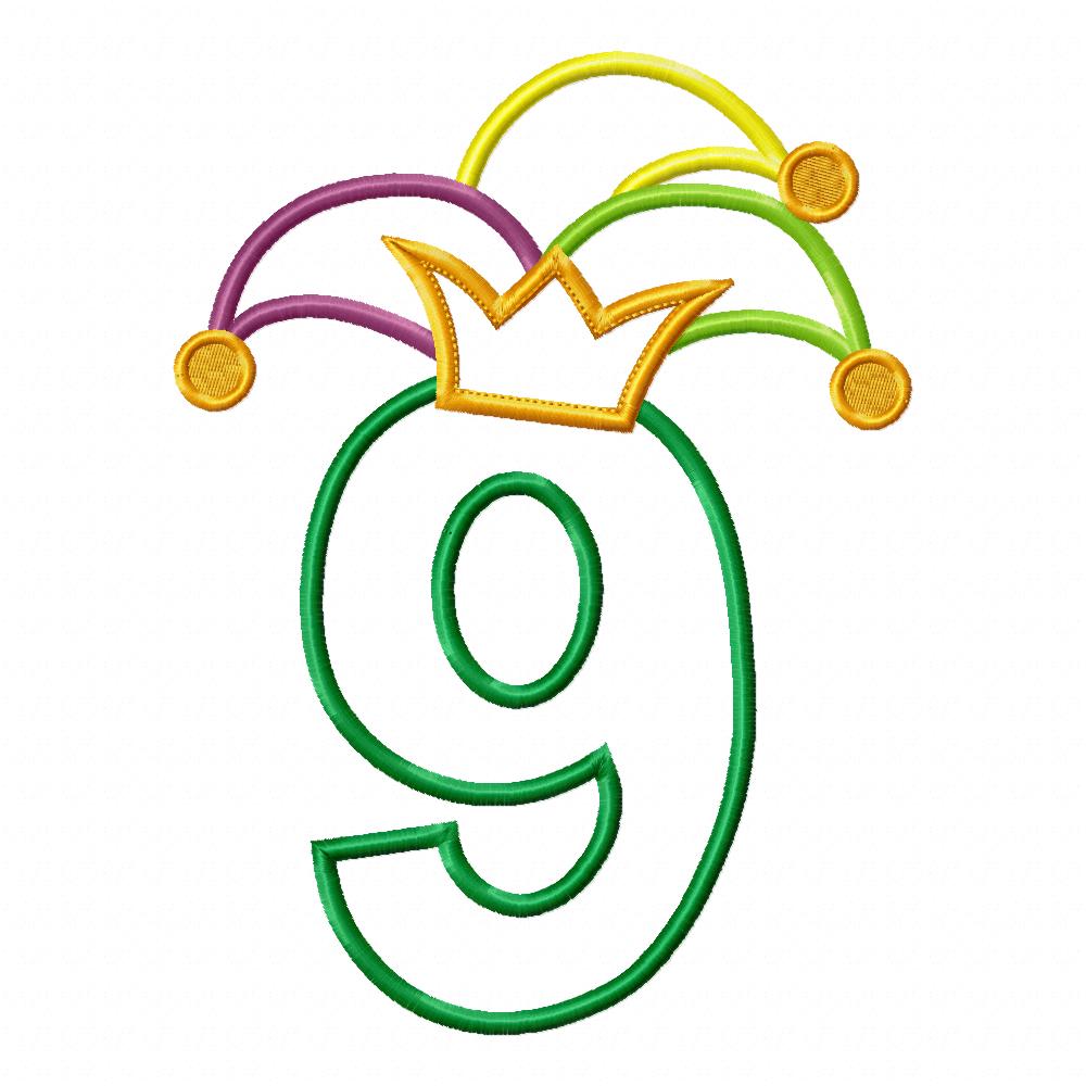 Mardi Gras Birthday Number 9 Nine 9th Birthday - Applique